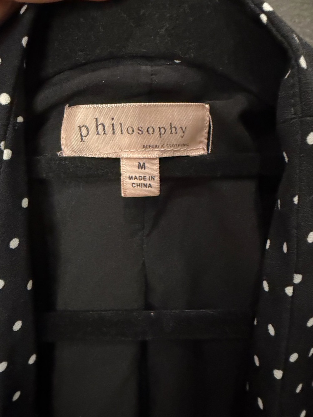 Philosophy Black Polka Dot Tab Sleeve Open Front Blazer Size Medium - Picture 4 of 12